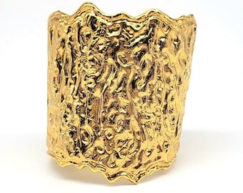 Collector Oscar de la Renta Signed Sculptural Gold Cuff Bracelet – Couture Statement Designer Jewelry