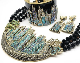 Heidi Daus Set, Skyline Necklace, Skyline Earrings, City Bracelet, New York Jewelry, Seattle Jewelry, Chicago Jewelry, San Francisco Jewelry