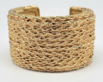 Collector Dior Signed Wide Gold-Tone Woven Cuff Bracelet – Iconic Designer Statement Jewelry