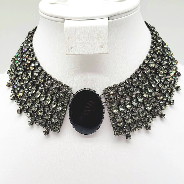 Black Collar Necklace, Black Rhinestone Collar, Onyx Collar Necklace, Bib Collar Necklace, Choker with Crystal, Dannijo Necklace, Swarovski