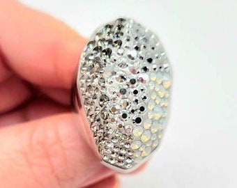 Crystal Cocktail Ring, Large Swarovski Ring, Clear Crystal Ring, Large Oval Ring, Silver Dome Ring, Chunky Crystal Ring, Abstract Statement