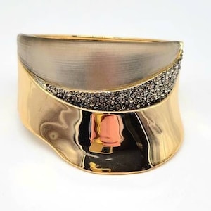 Alexis Bittar Bangle Bracelet, Chunky Gold Bangle Bracelet, Lucite Rhinestone Bangle Bracelet, Wide Gold Bangle Bracelet, Gold Statement