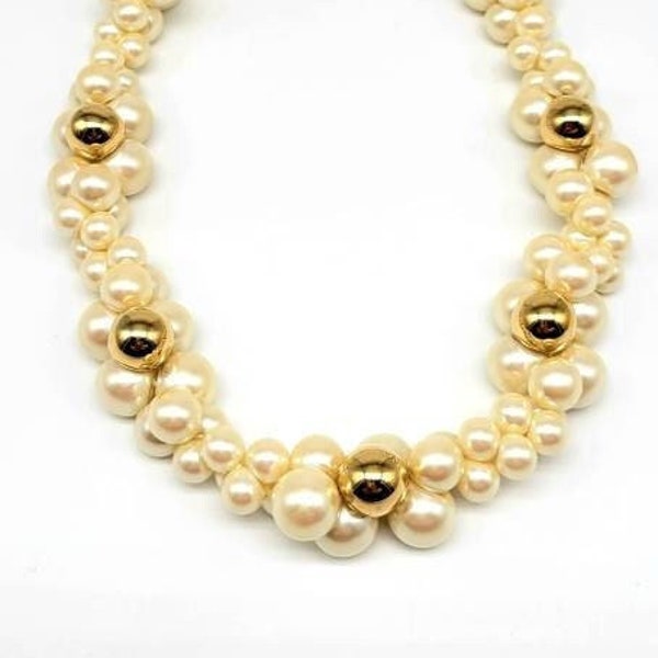 Trifari Pearl Necklace, Pearl Twist Necklace, Pearl Torsade, Pearl and Bead Necklace, Bubble Necklace, Bauble Necklace, Bridal Pearl Choker