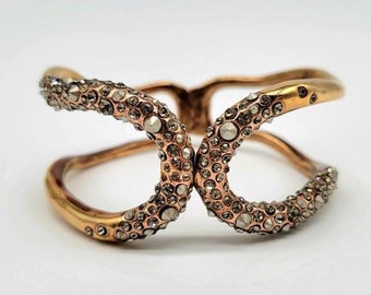 Alexis Bittar Sculptural Cuff Bracelet Mixed Metal Crystal Pavé Architectural Statement Bracelet