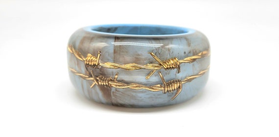 Barbed Wire Bracelet, Gold Barbed Wire, Blue Chal… - image 1