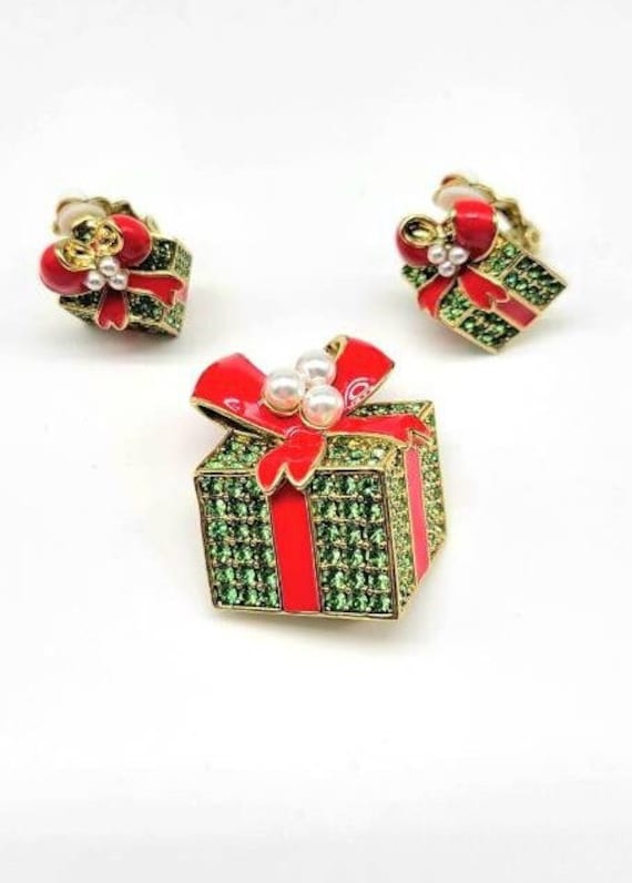 Brooch and Earring Set, Christmas Jewelry Gift Id… - image 1