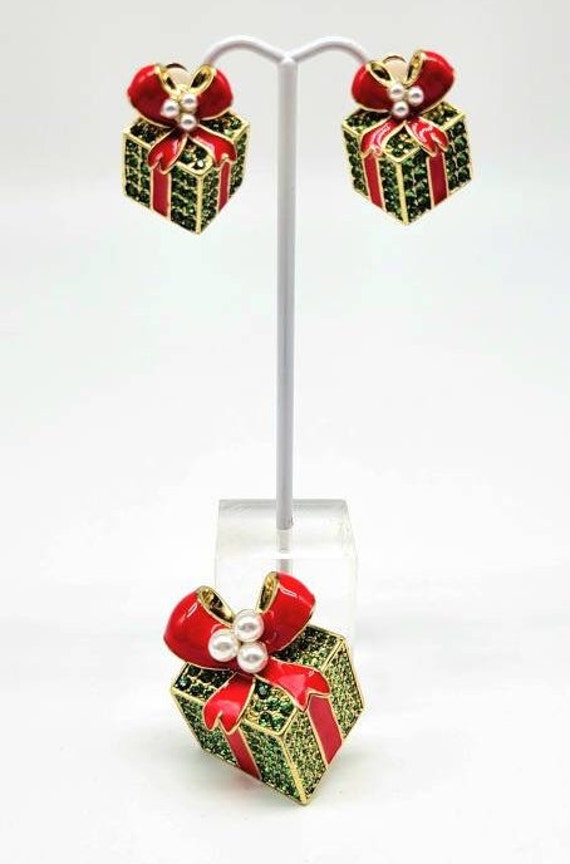 Brooch and Earring Set, Christmas Jewelry Gift Id… - image 3