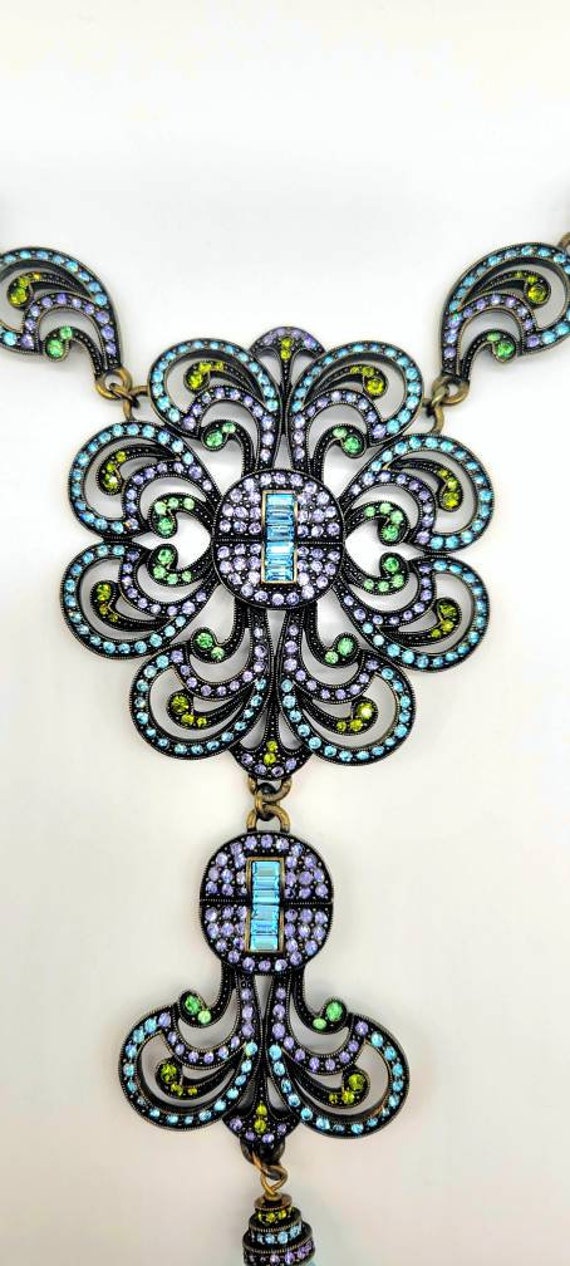 Aquamarine Crystal Necklace, Long Flower Necklace… - image 2