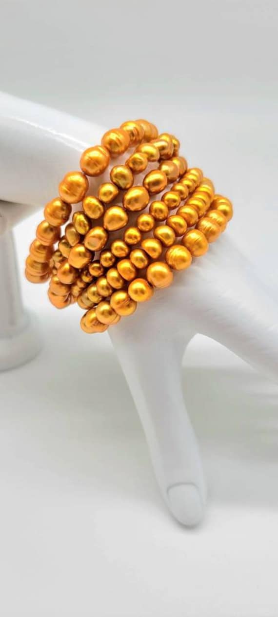 Gold Pearl Stretch Bracelet, Golden Pearl Bracelet, Honora Pearl Set, Freshwater Pearl Bracelet Pearl, Pearl Stack Bracelet, Pearl Gifts
