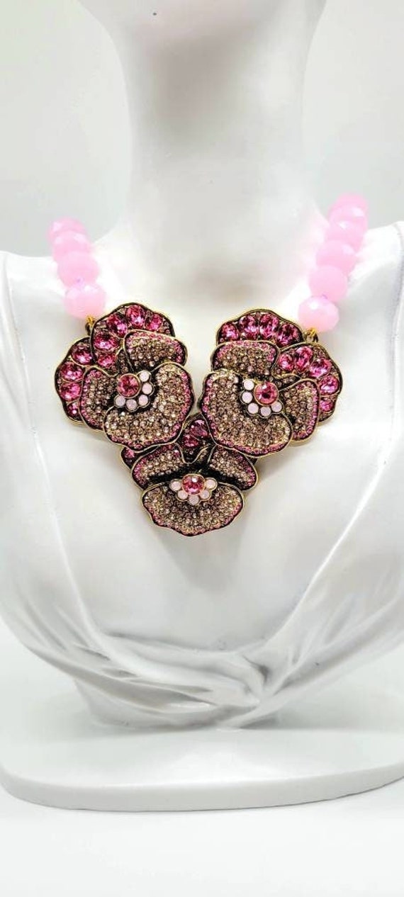 Pansy Necklace, Pink Flower Necklace, Large Flower