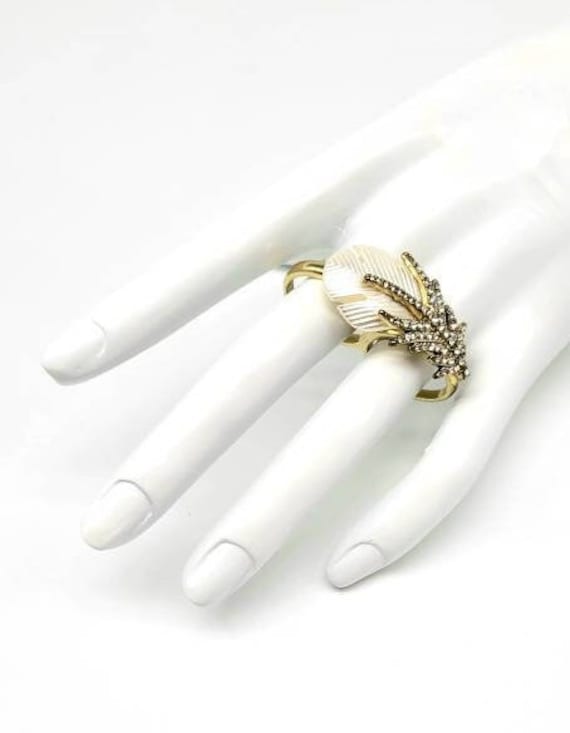 Feather Ring Women, Gold Feather Ring, White Feat… - image 4