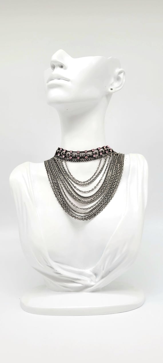 Chainmail Choker, Festoon Necklace, Silver Chain C