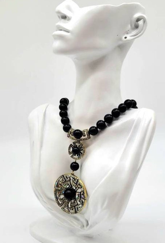 Black Glass Bead Necklace, Onyx Beaded Necklace, … - image 5