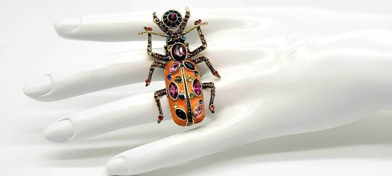 Bug Ring Gold, Insect Ring, Two Finger Ring, Doub… - image 2