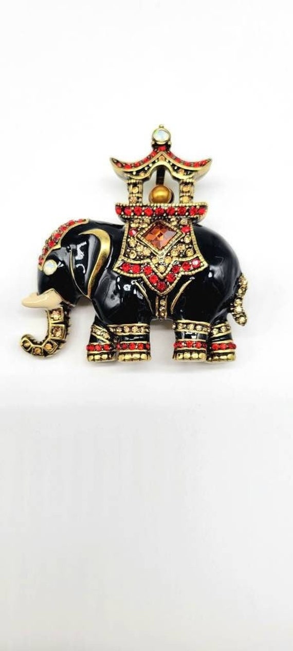 Enamel Elephant Brooch, Vintage Elephant pin, Gold