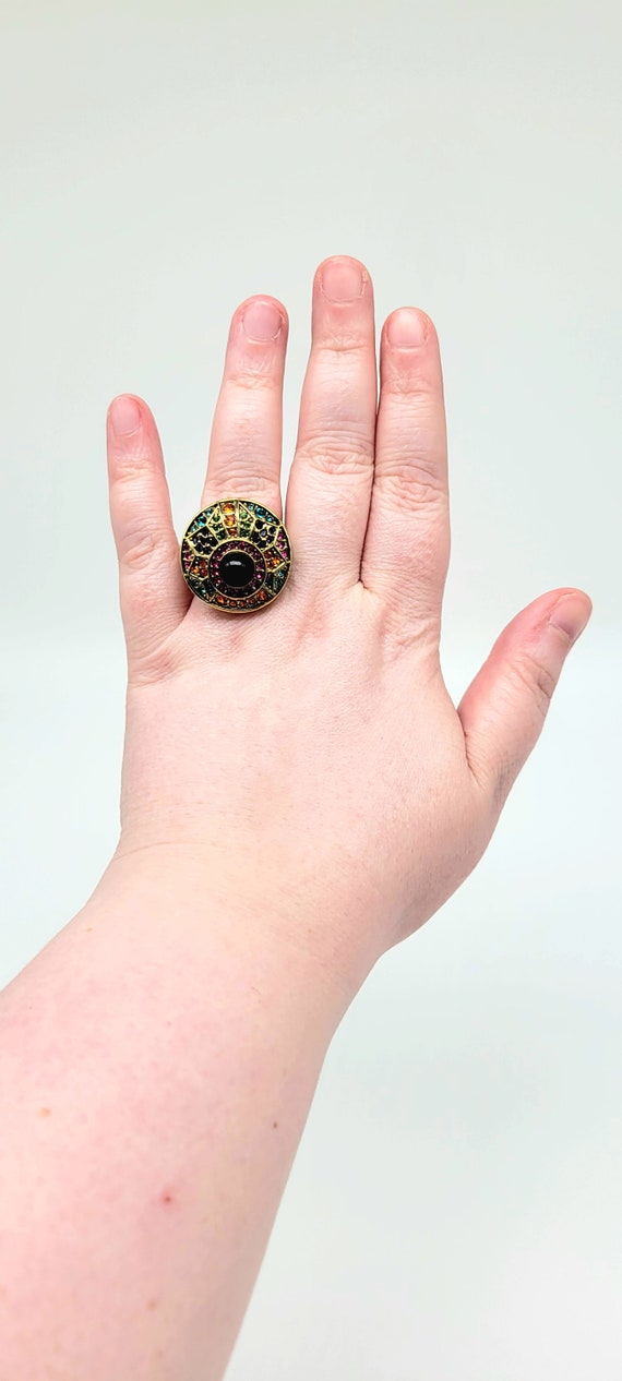 Art Deco Gemstone Ring, Onyx Circle Ring, Geometr… - image 8
