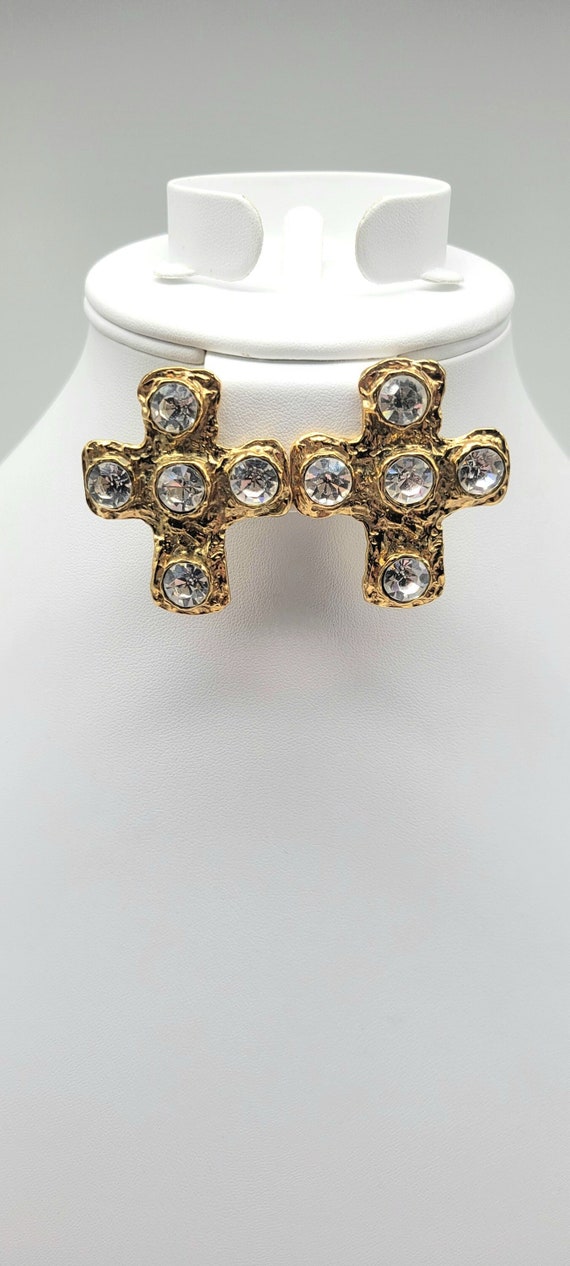 Christian Lacroix Earrings, Gold Cross Earrings, L