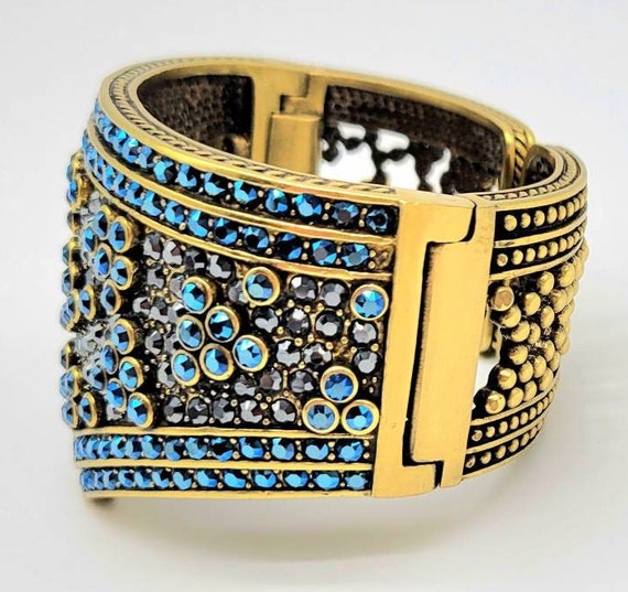 Heidi Daus Vintage Hinged Cuff Bracelet with Blue… - image 5