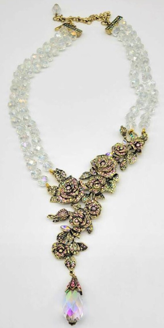 Aurora Borealis Crystal Necklace, Rose Statement … - image 3