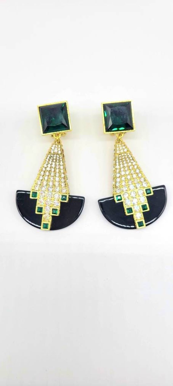 Art Deco Bracelet/kelly Green Crystal Chicklet Bracelet/square 