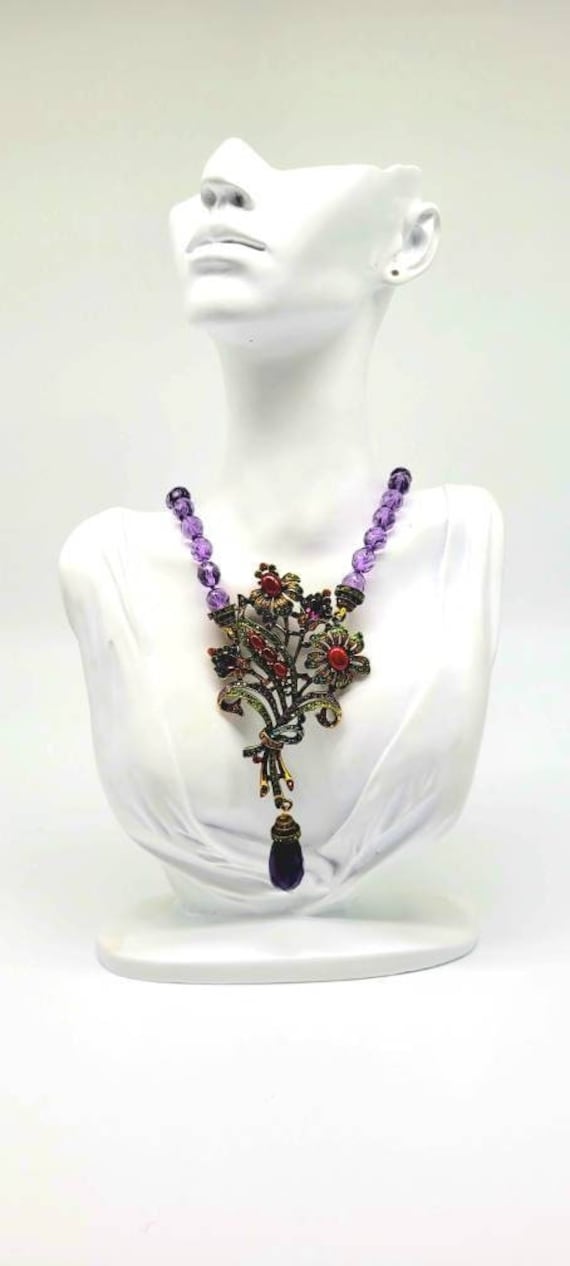 Multi Color Flower Necklace, Amethyst Flower Neckl