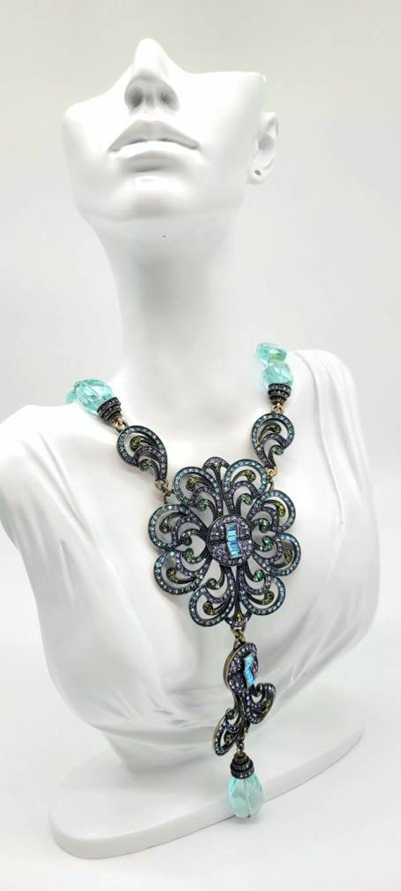 Aquamarine Crystal Necklace, Long Flower Necklace… - image 4