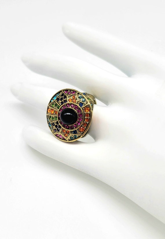 Art Deco Gemstone Ring, Onyx Circle Ring, Geometr… - image 6