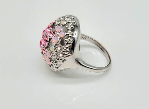 Diamond Dome Ring, Dome Ring Silver, Pink Crystal… - image 5