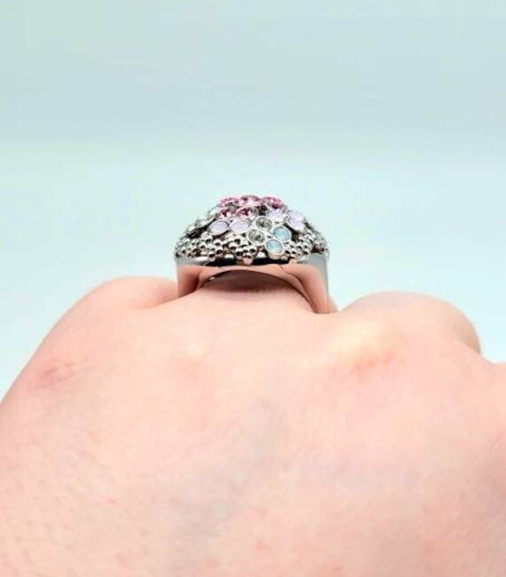 Diamond Dome Ring, Dome Ring Silver, Pink Crystal… - image 4