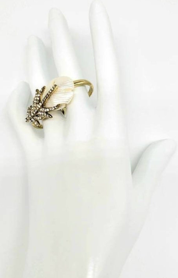 Feather Ring Women, Gold Feather Ring, White Feat… - image 5
