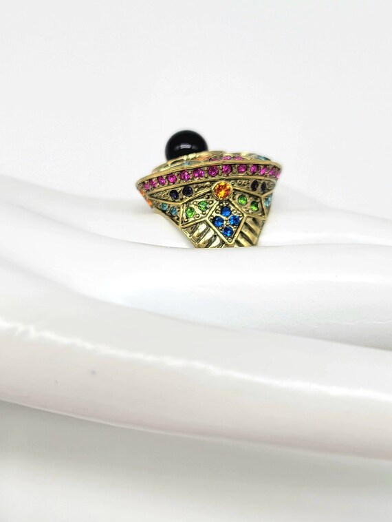Art Deco Gemstone Ring, Onyx Circle Ring, Geometr… - image 7