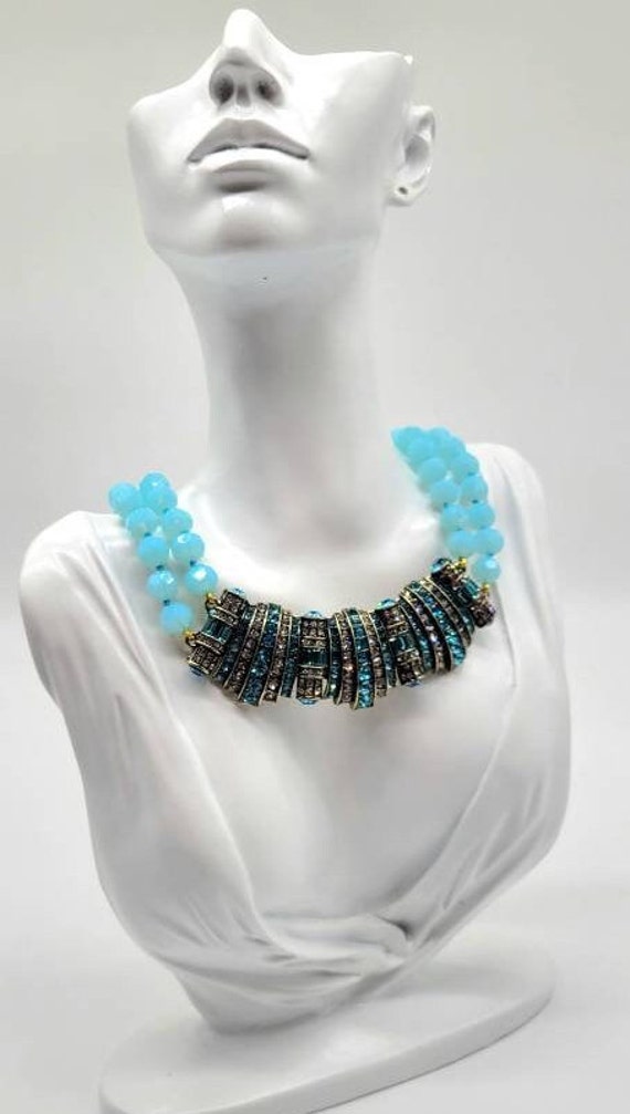 Aquamarine Crystal Necklace, Swarovski Statement … - image 6