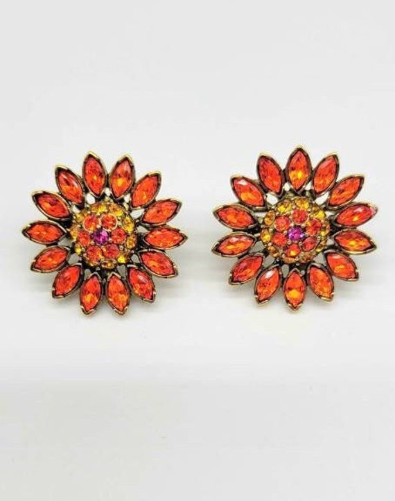 Daisy Earrings Gold, Daisy Earrings Stud, Orange F