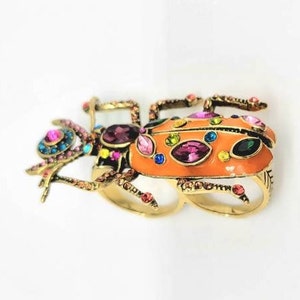 Bug Ring Gold, Insect Ring, Two Finger Ring, Double Finger Ring, Beetle ...