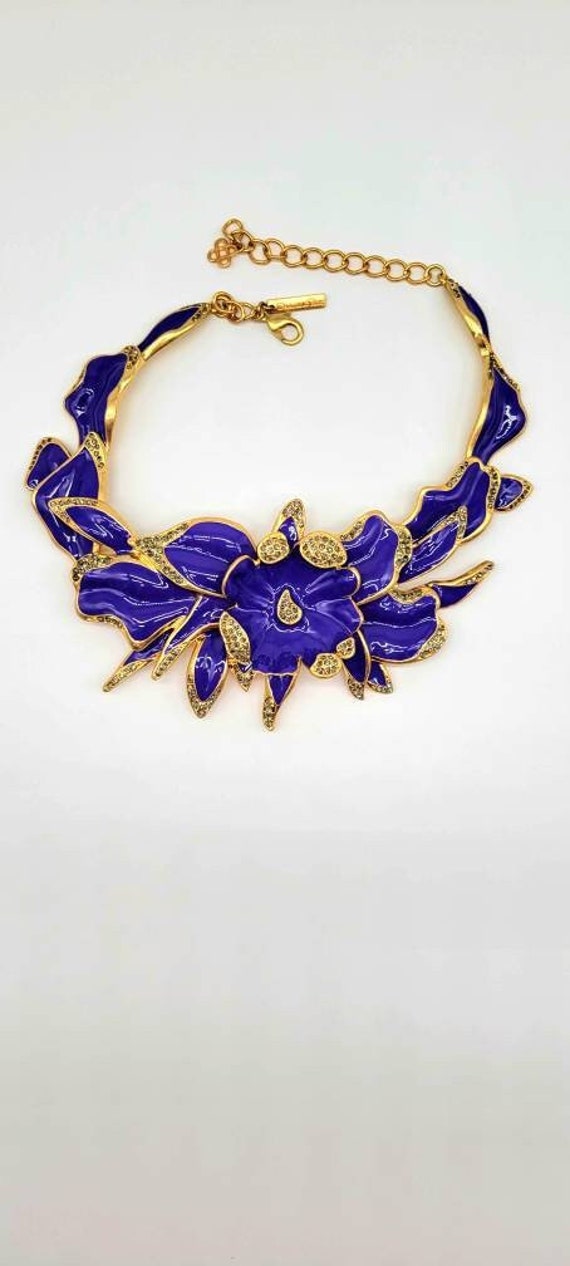 Enamel Flower Necklace, Purple Flower Necklace, En