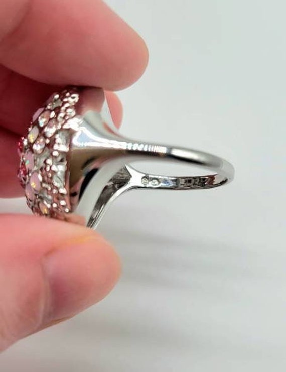 Diamond Dome Ring, Dome Ring Silver, Pink Crystal… - image 7