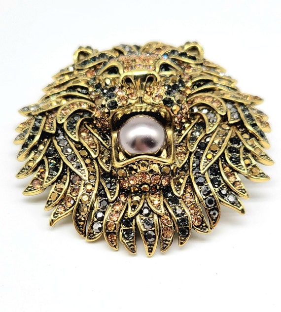 Lion Head Brooch, Gold Lion Brooch, Diamond Lion … - image 3