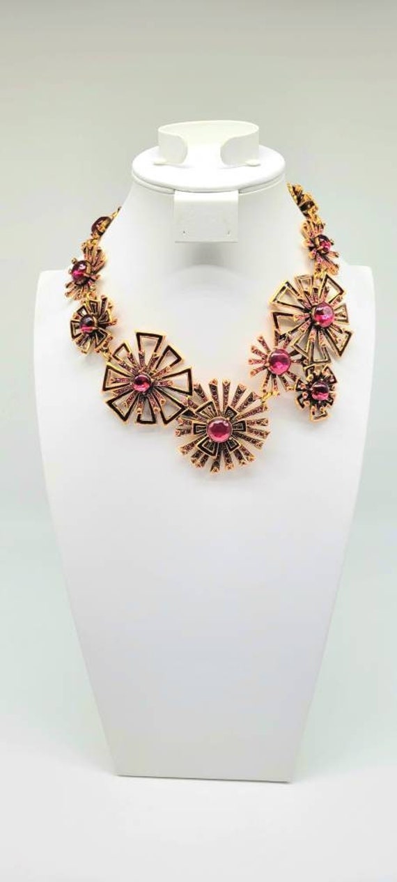 Gold and Red Statement Necklace, Vintage Couture R