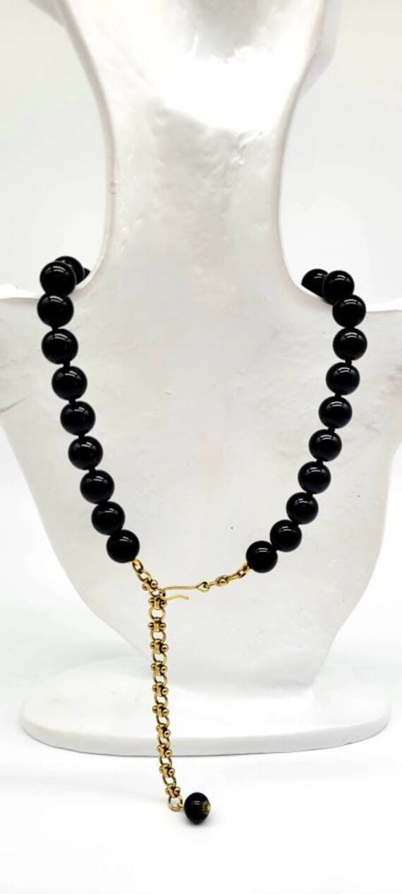 Black Glass Bead Necklace, Onyx Beaded Necklace, … - image 7