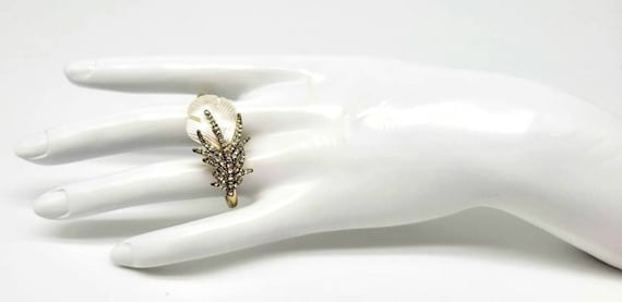 Feather Ring Women, Gold Feather Ring, White Feat… - image 3
