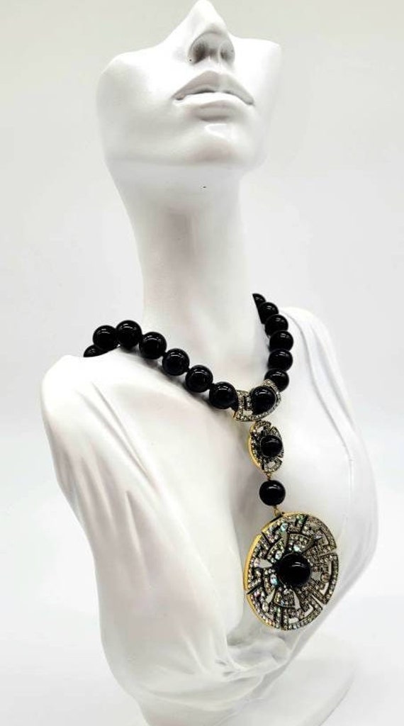 Black Glass Bead Necklace, Onyx Beaded Necklace, … - image 4