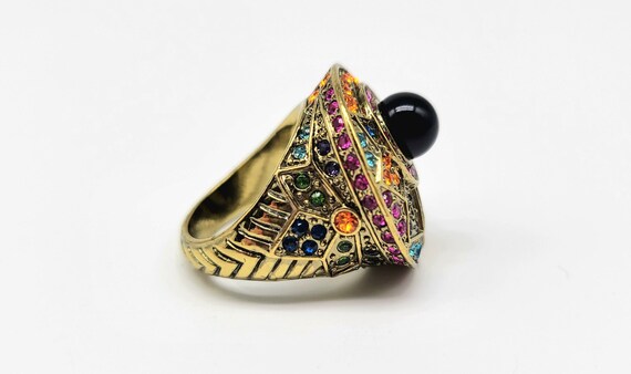 Art Deco Gemstone Ring, Onyx Circle Ring, Geometr… - image 3