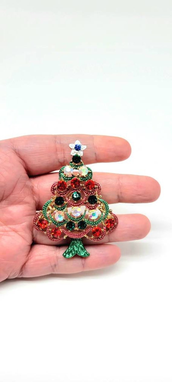 Rhinestone Christmas Tree Brooch, Swarovski Christmas… Gem