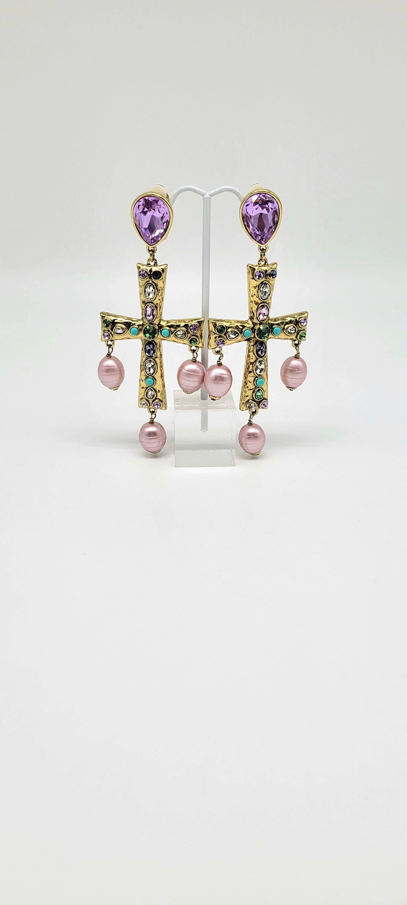 アクセサリー PREEK Cross Earrings Pearl Cross Earrings, Long Cross Earrings, Clip on Cross Earrings