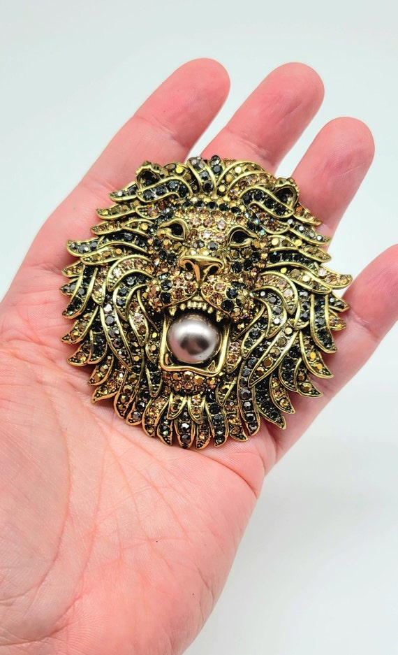 Lion Head Brooch, Gold Lion Brooch, Diamond Lion … - image 8