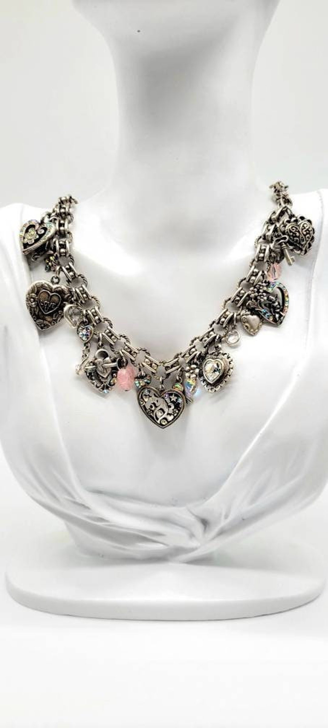 Silver Heart Charm Necklace, Kirks Folly Necklace, Vintage Charm