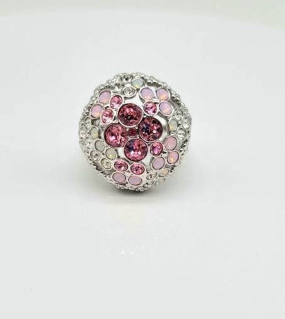 Diamond Dome Ring, Dome Ring Silver, Pink Crystal… - image 1