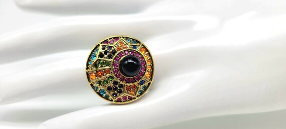 Art Deco Gemstone Ring, Onyx Circle Ring, Geometr… - image 4