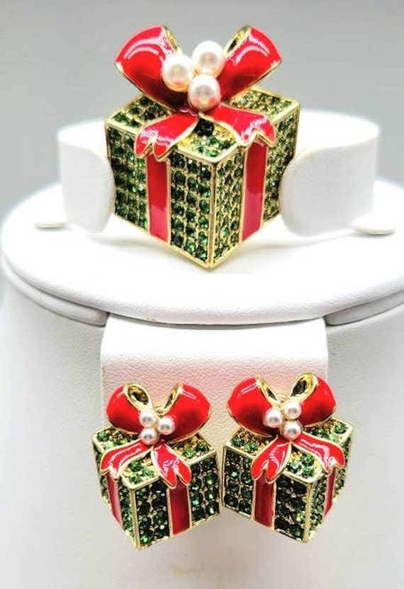 Brooch and Earring Set, Christmas Jewelry Gift Id… - image 2