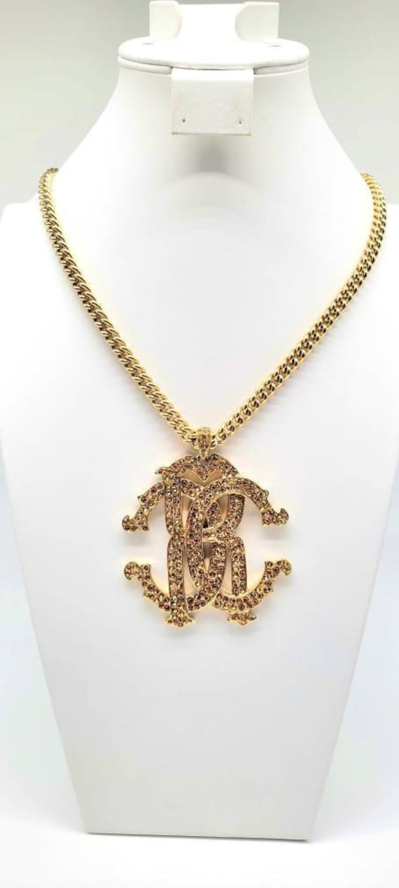 Logo Necklace, Logo Jewelry, Designer Chain Necklace, Designer Gold Necklace, Long Designer Necklace, Curb Chain Gold Necklace, Couture